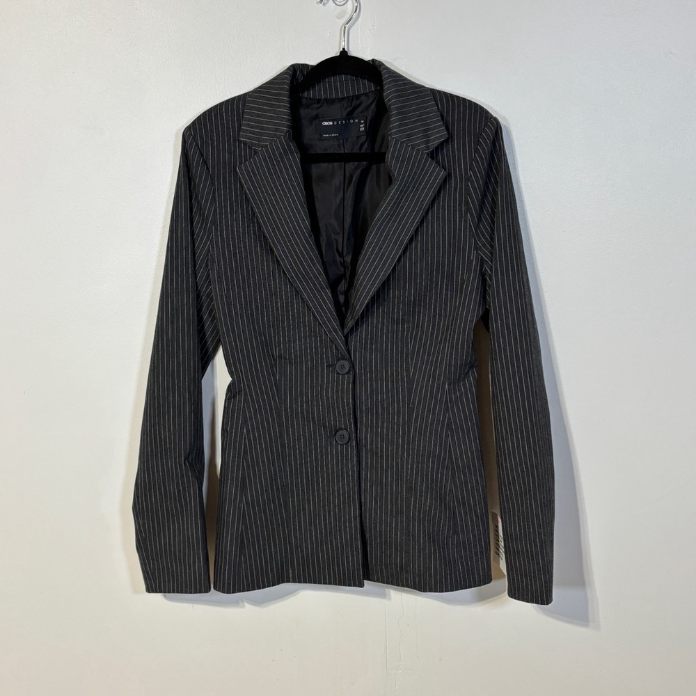 ASOS Design Pinstripe Blazer Women’s Size 8 Tall Gray White Fitted NWT Office - Picture 3 of 13